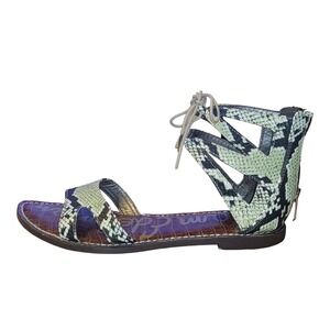 Sam Edelman Gwenna Sandals 8.5 Green Python Snake Print Gladiator Boho Zip Flat